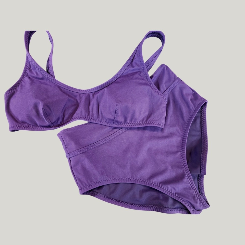 Fabletics Purple Bikini Set Sz M High Waisted Scoop Neck Two Piece Swimsuit #708